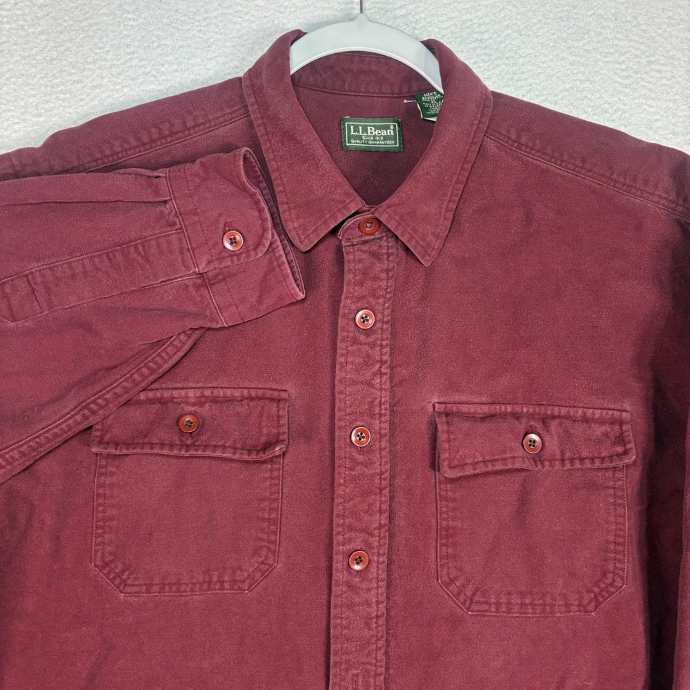 Vintage LL Bean Heavyweight Flannel Shirt Men XL Red Button Up Chamois 80s